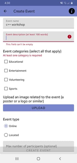 Create event form